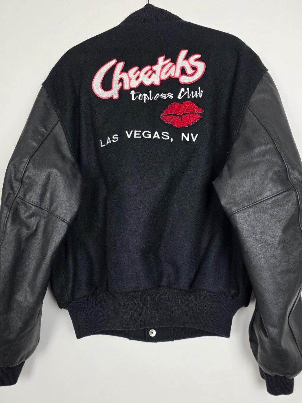 Vintage 90s Cheetahs Topless Club Las Vegas Mens XL Black Wool Varsity Jacket